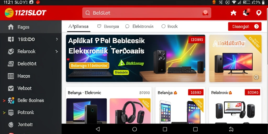 Tampilan antarmuka aplikasi 1121SLOT untuk belanja elektronik.