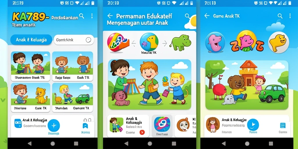 Antarmuka ceria dari aplikasi KA789 yang edukatif untuk anak.