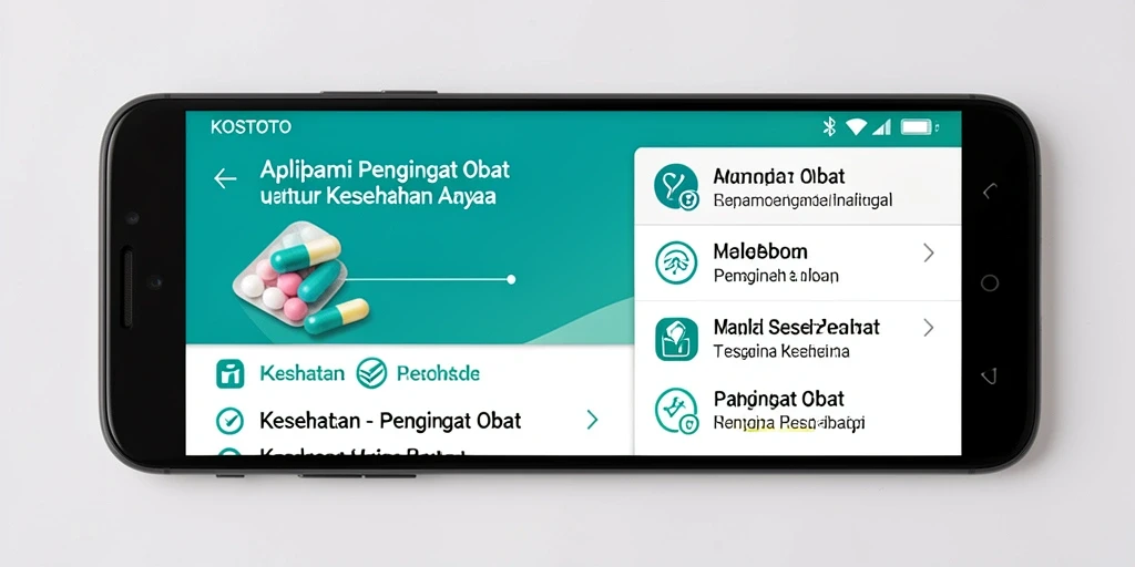 Tampilan antarmuka aplikasi KOSTOTO dengan fitur Pengingat Obat.