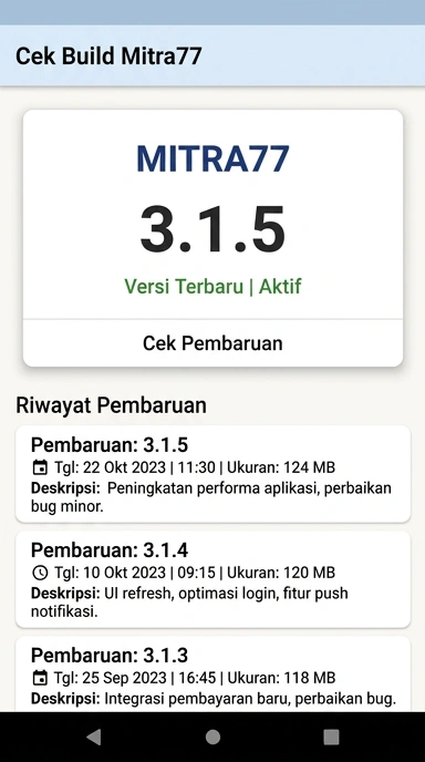 Riwayat Versi Aplikasi mitra77 untuk Pengguna Android